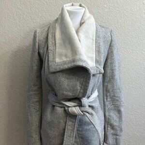 BCBG Generation Gray & Cream Wrap Coat - Small